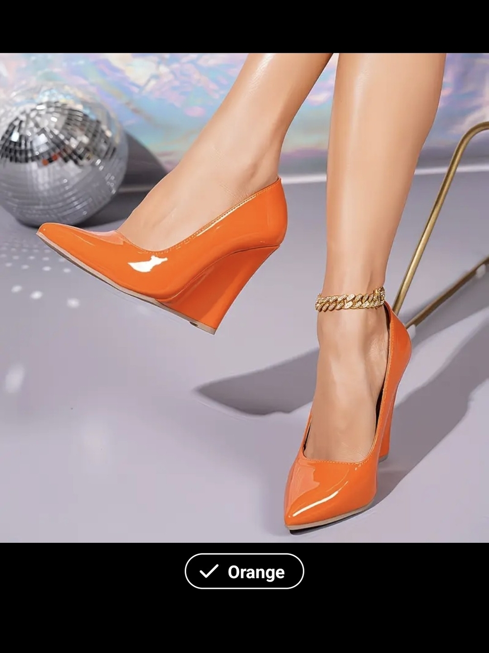 Orange Patent Wedge Pumps - Women's Dress Heels